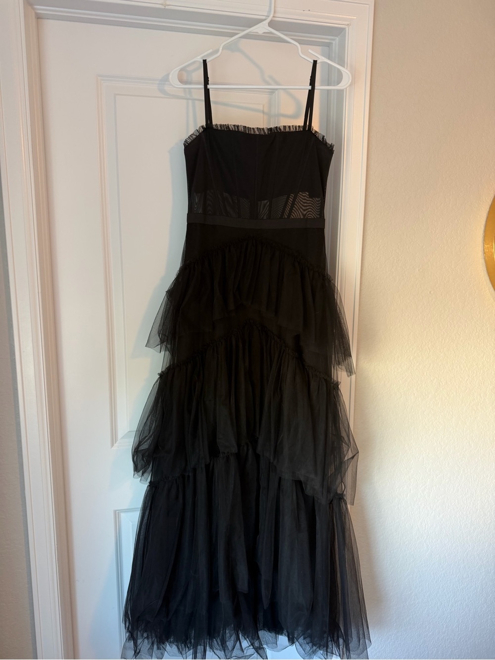 Black Tiered Tulle Spaghetti Strap Dress